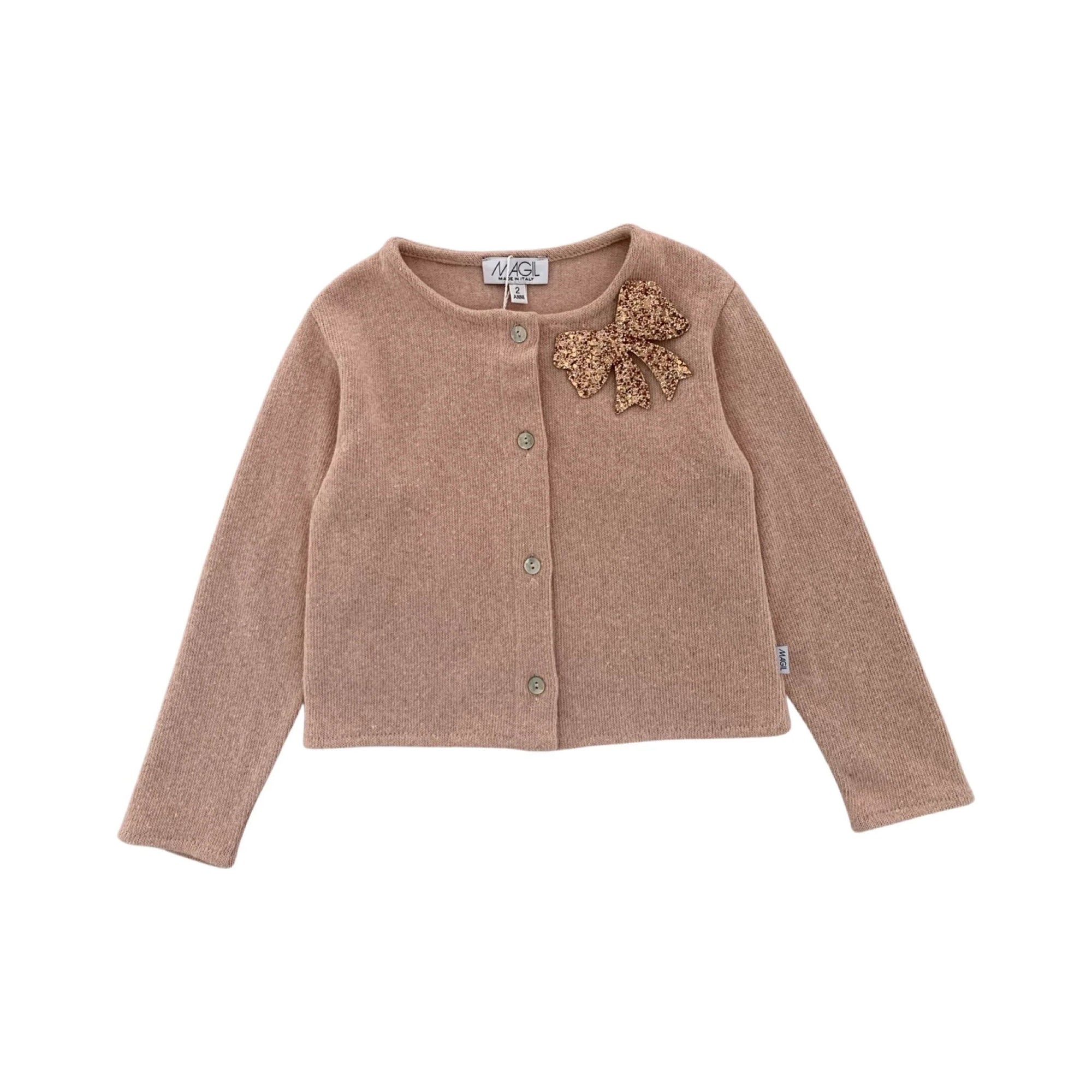CARDIGAN WITH GLITTER BOW BROOCH