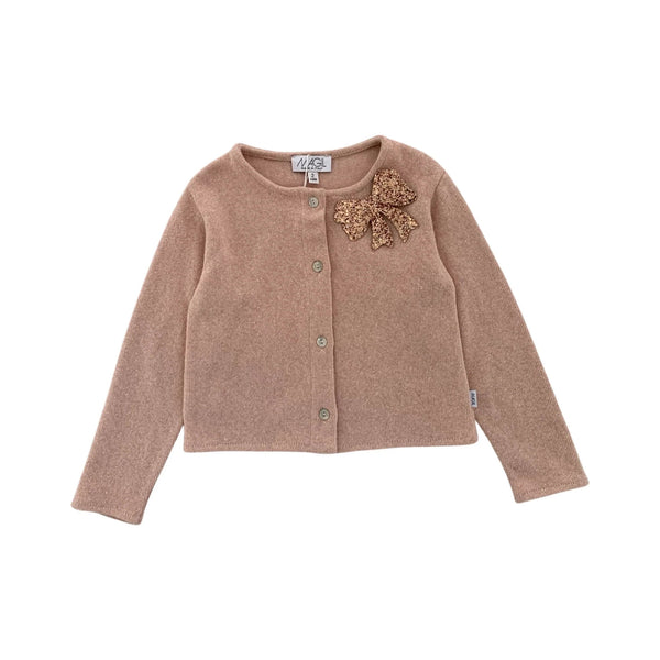 CARDIGAN WITH GLITTER BOW BROOCH