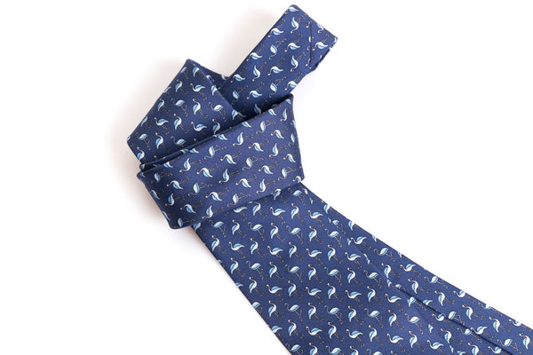 Blue flamingo pure silk tie