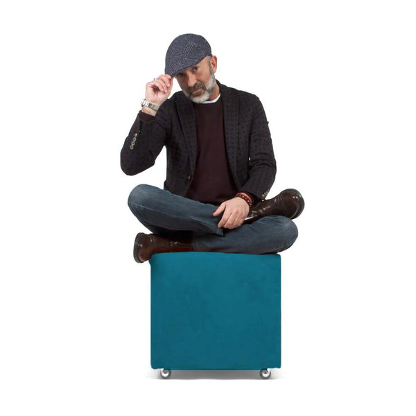 UILLS 55, Pouf Footrest with Wheels in Microfiber 55x55 h42