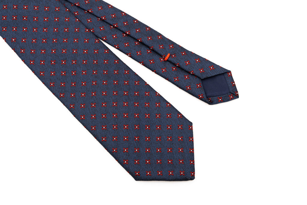 Blue base tie with floral geometry pure silk