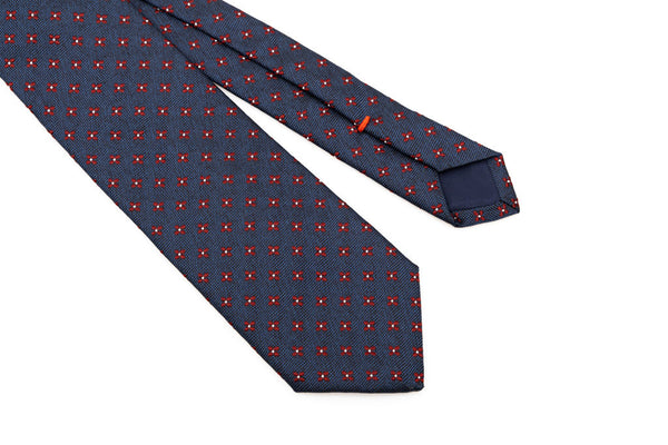 Blue base tie with floral geometry pure silk