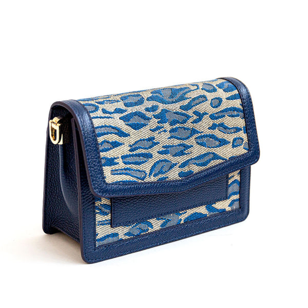 SAVANA - Blue fabric and leather postman