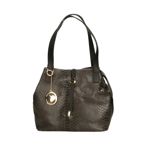 Women's Python Print Leather Handbag - 5276. 