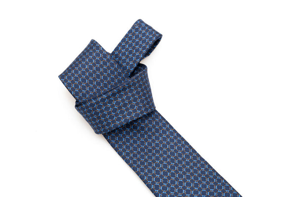 Blue tie with micro-pattern woven pure silk