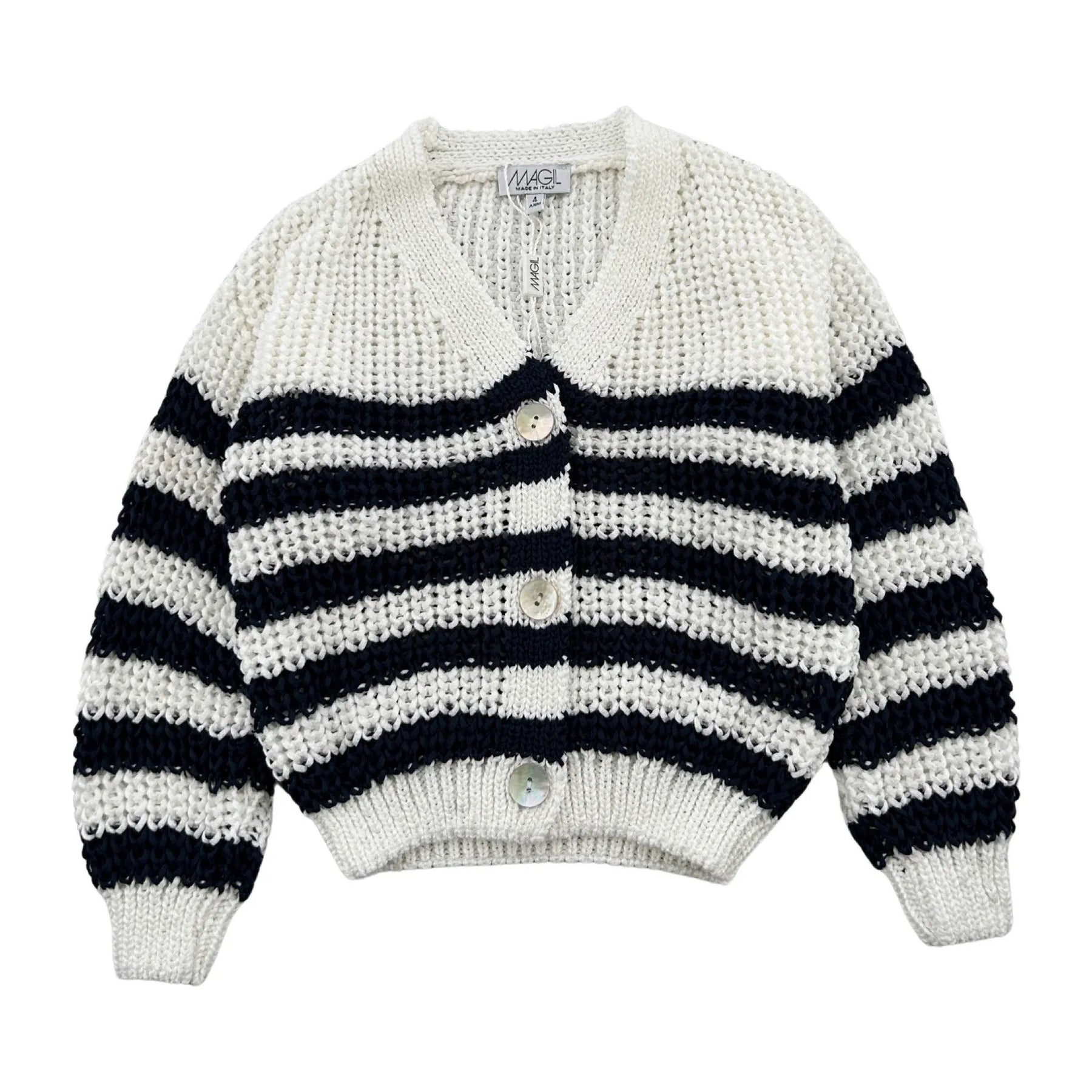 WHITE/BLUE STRIPED CARDIGAN