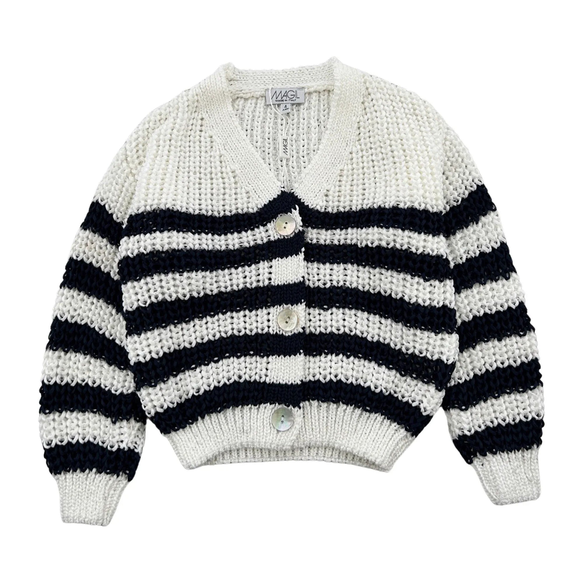 WHITE/BLUE STRIPED CARDIGAN