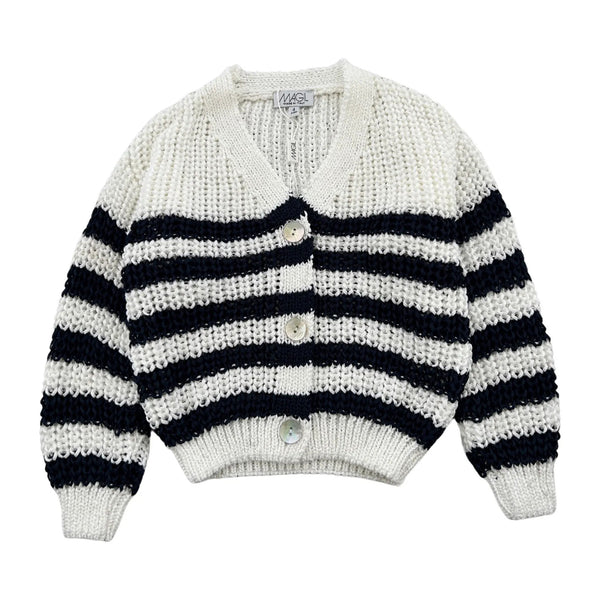 WHITE/BLUE STRIPED CARDIGAN