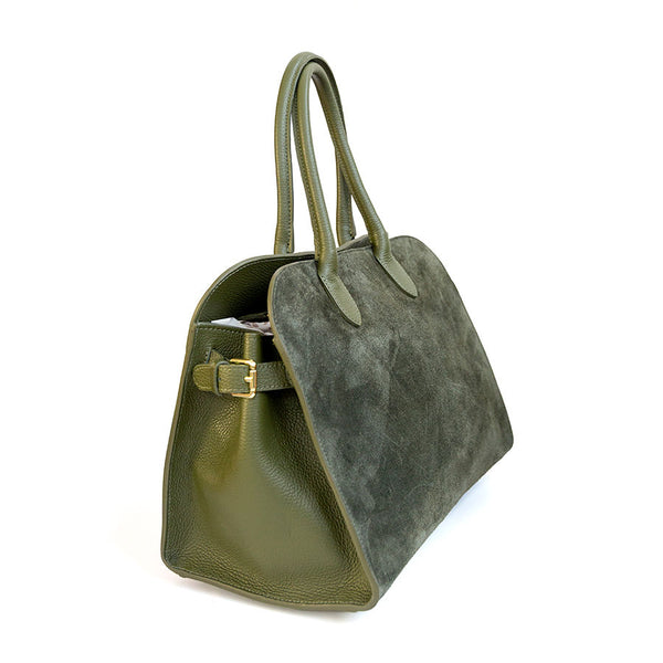 AGATA - Tote in pelle e camoscio verde oliva