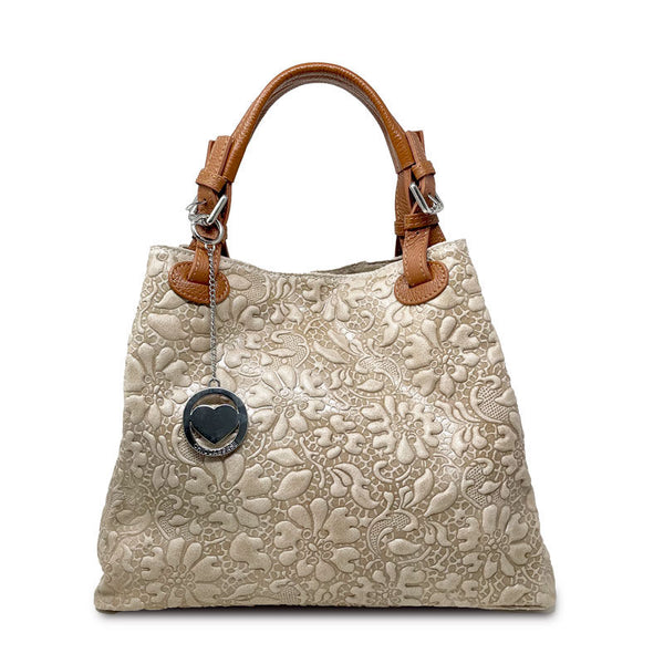 Women's Handbag Floral Pattern on Leather - Pienza 80049. 
