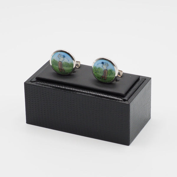 Silver golf cufflinks