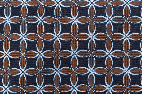 Midnight blue tie with brown and light blue geometry pure silk