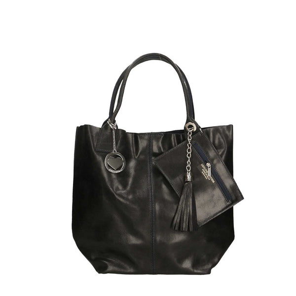 Women's Large Spatula Leather Shopper Bag with Clutch - 5190 