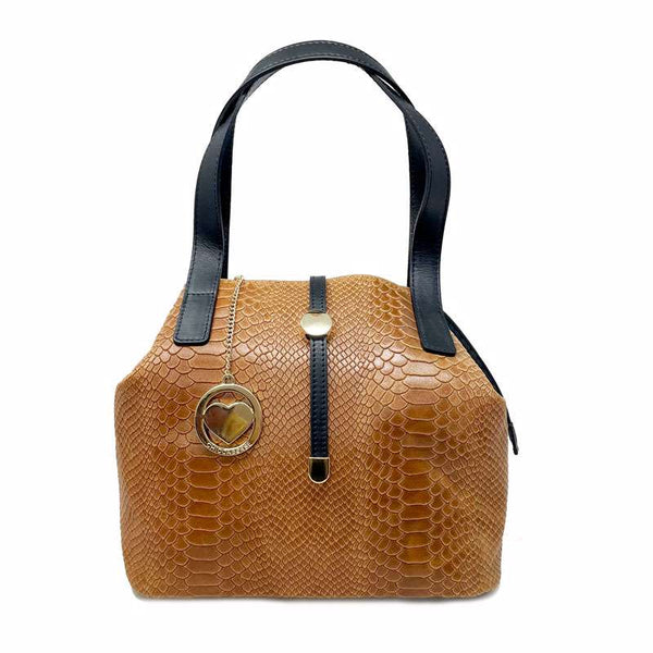 Women's Python Print Leather Handbag - 5276. 