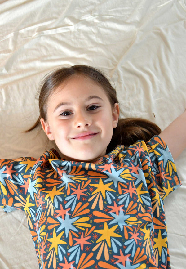 Two Piece Bamboo Pajamas - Stars and Fireworks - Blue Balloon
