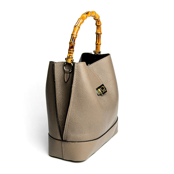 SOHO IT - leather bucket bag with bamboo handles