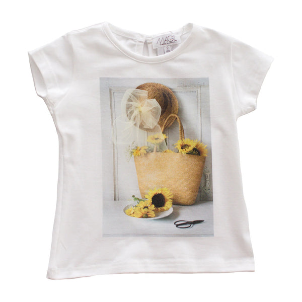 T-SHIRT STAMPA CAPPELLO DI PAGLIA E GIRASOLI