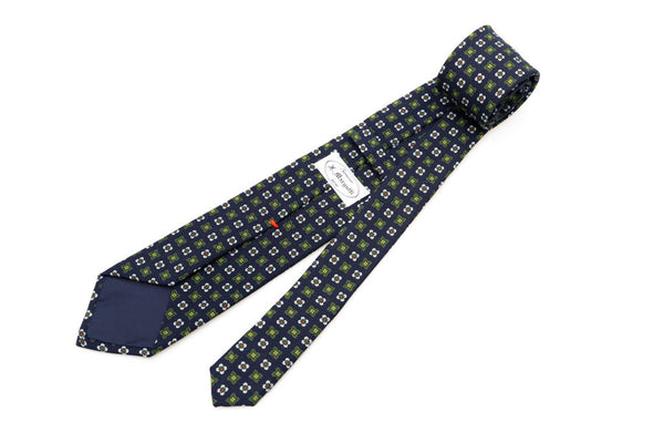 Blue base tie with geometric pattern pure wool