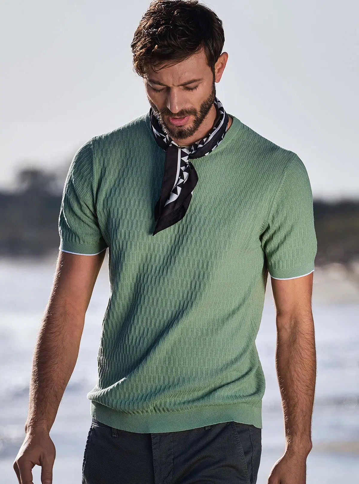 CREW NECK HALF SLEEVE RIBBED LINKS