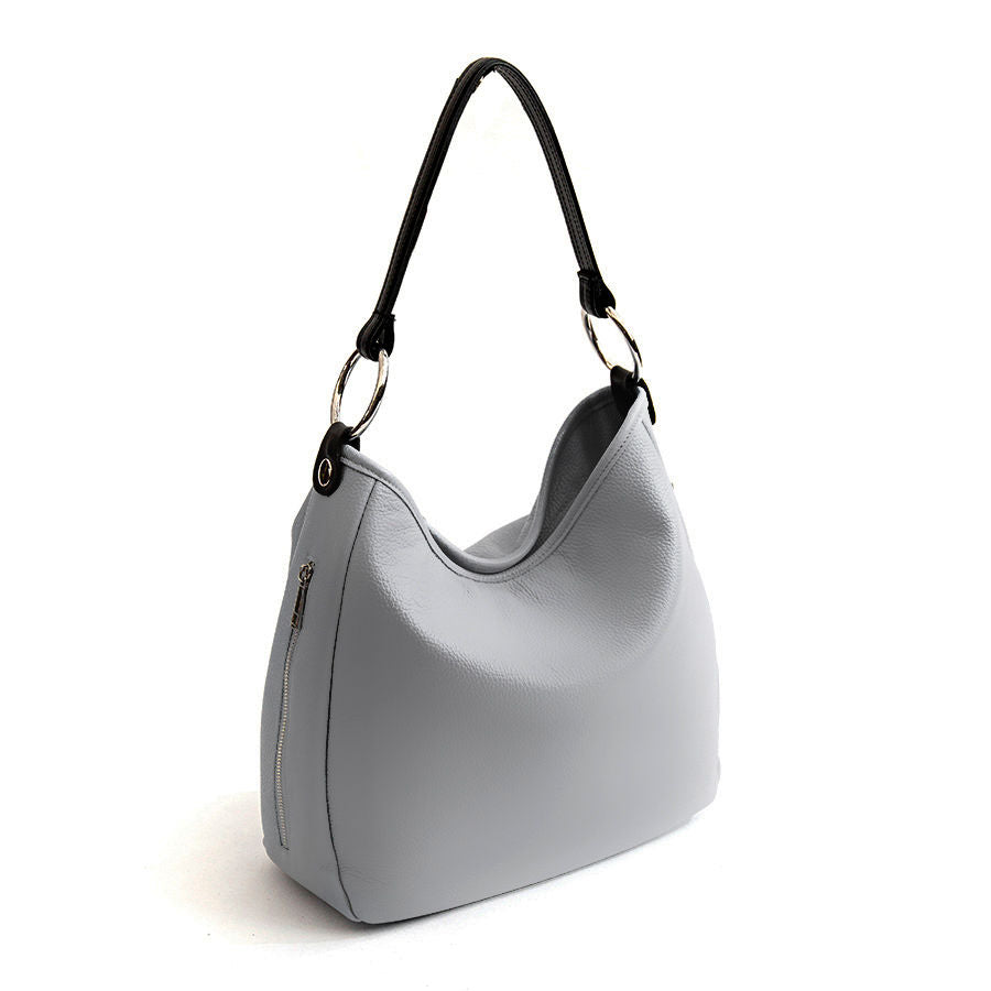 VIVIEN - Sacca con anelli in pelle nappa grigio