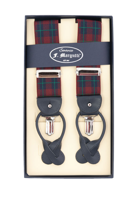 Burgundy braces in check pattern