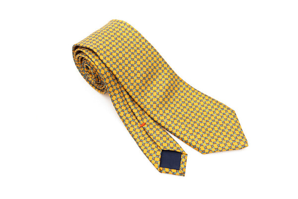 Yellow ochre tie with geometric pattern 100% silk