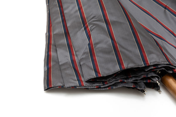 Mario Talarico grey striped folding umbrella with chestnut handle