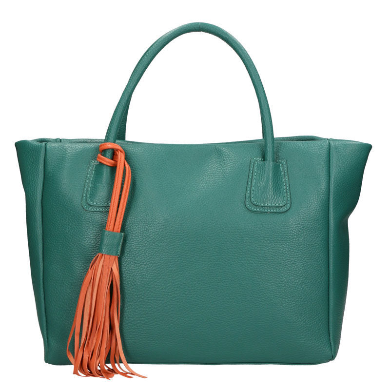 Large Women's Handbag with Leather Pendant - 6503.