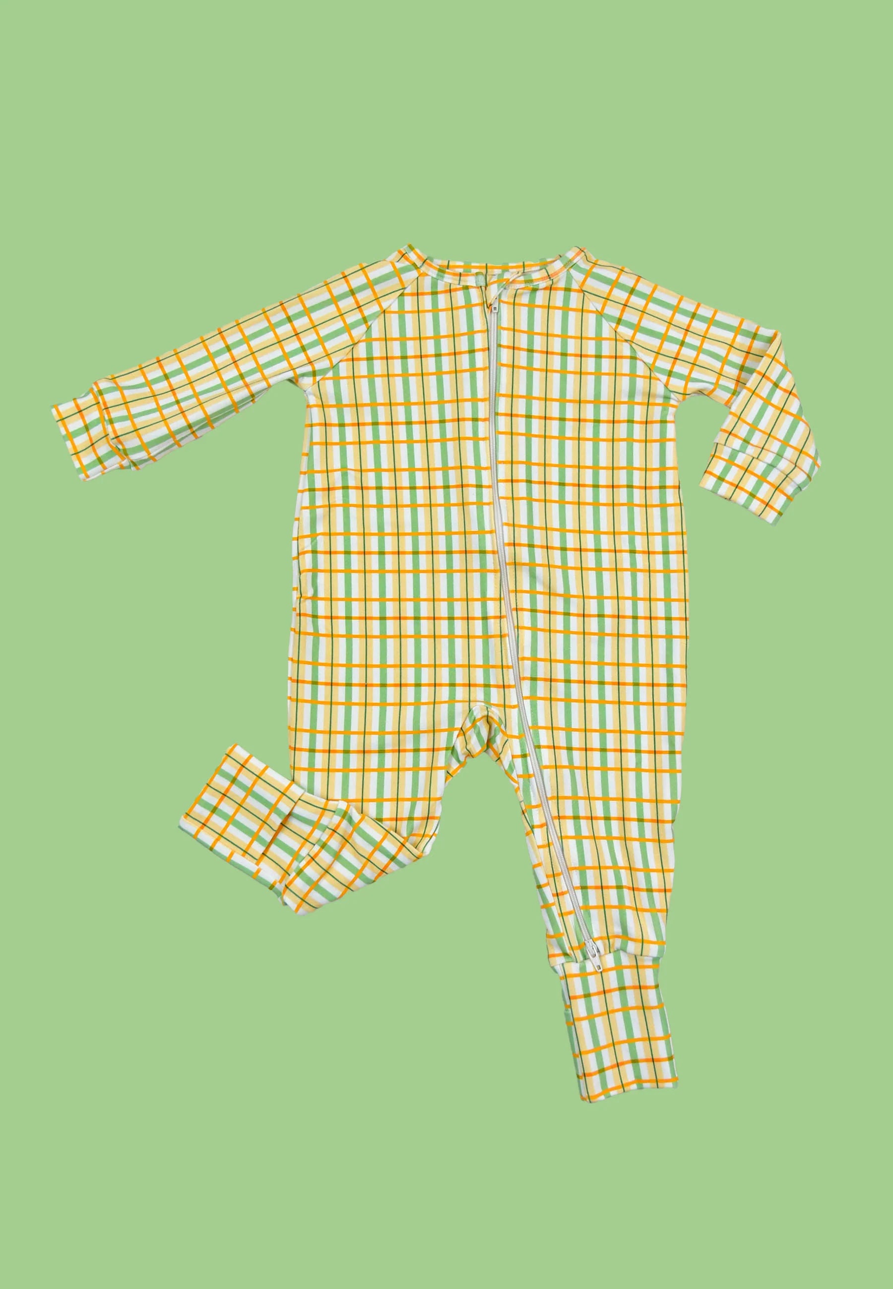 Bamboo Zip Up Romper - Flower Meadow Tartan - Blue Balloon