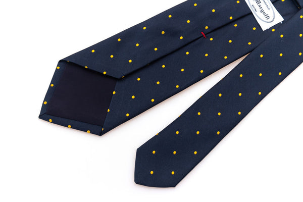 Blue tie with yellow polka dots in pure silk