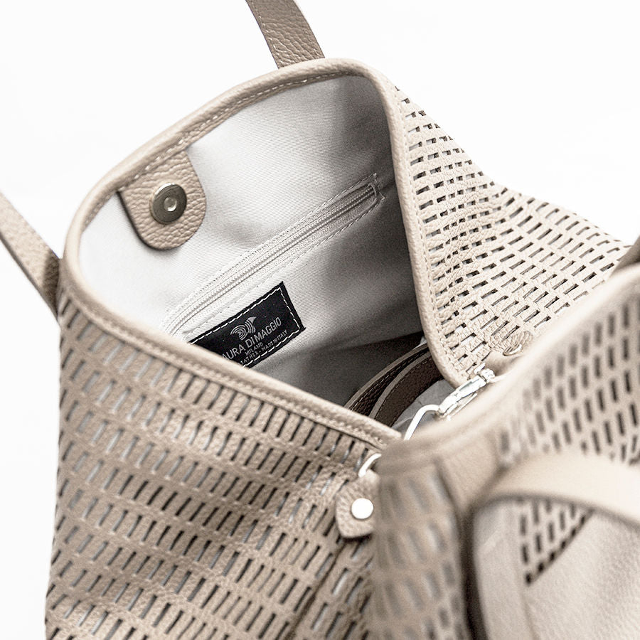 MIAMI MAXI - Borsa in pelle forata latte