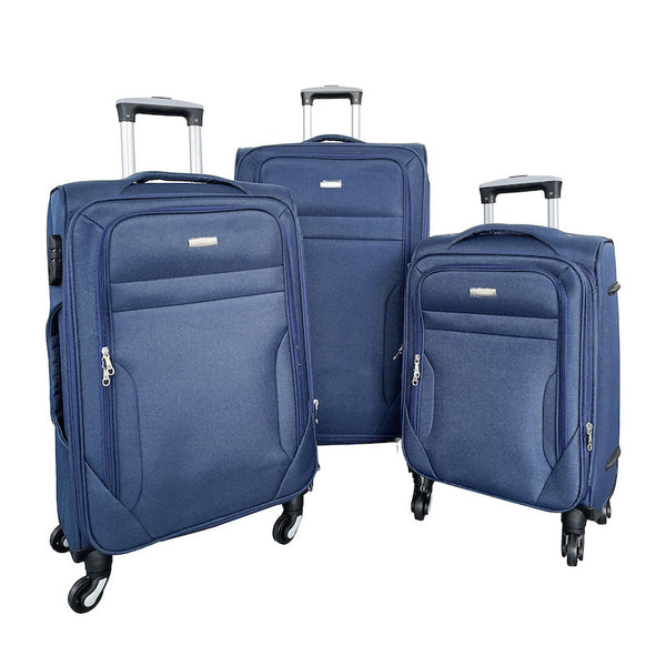 Set of 3 Semi-rigid fabric trolley suitcases. 