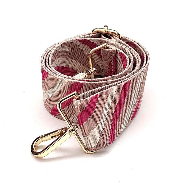 SHOULDER BAG in beige and pink fabric and leather