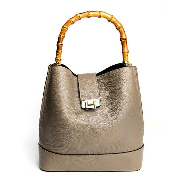 SOHO IT - leather bucket bag with bamboo handles