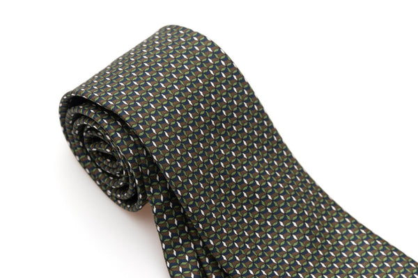 Green and brown micro-patterned pure silk tie