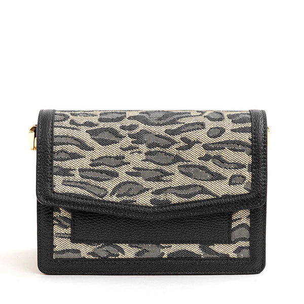 SAVANA - Black fabric and leather postman