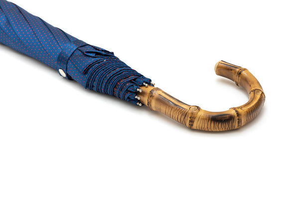 Mario Talarico blue polka dot folding umbrella with bamboo handle