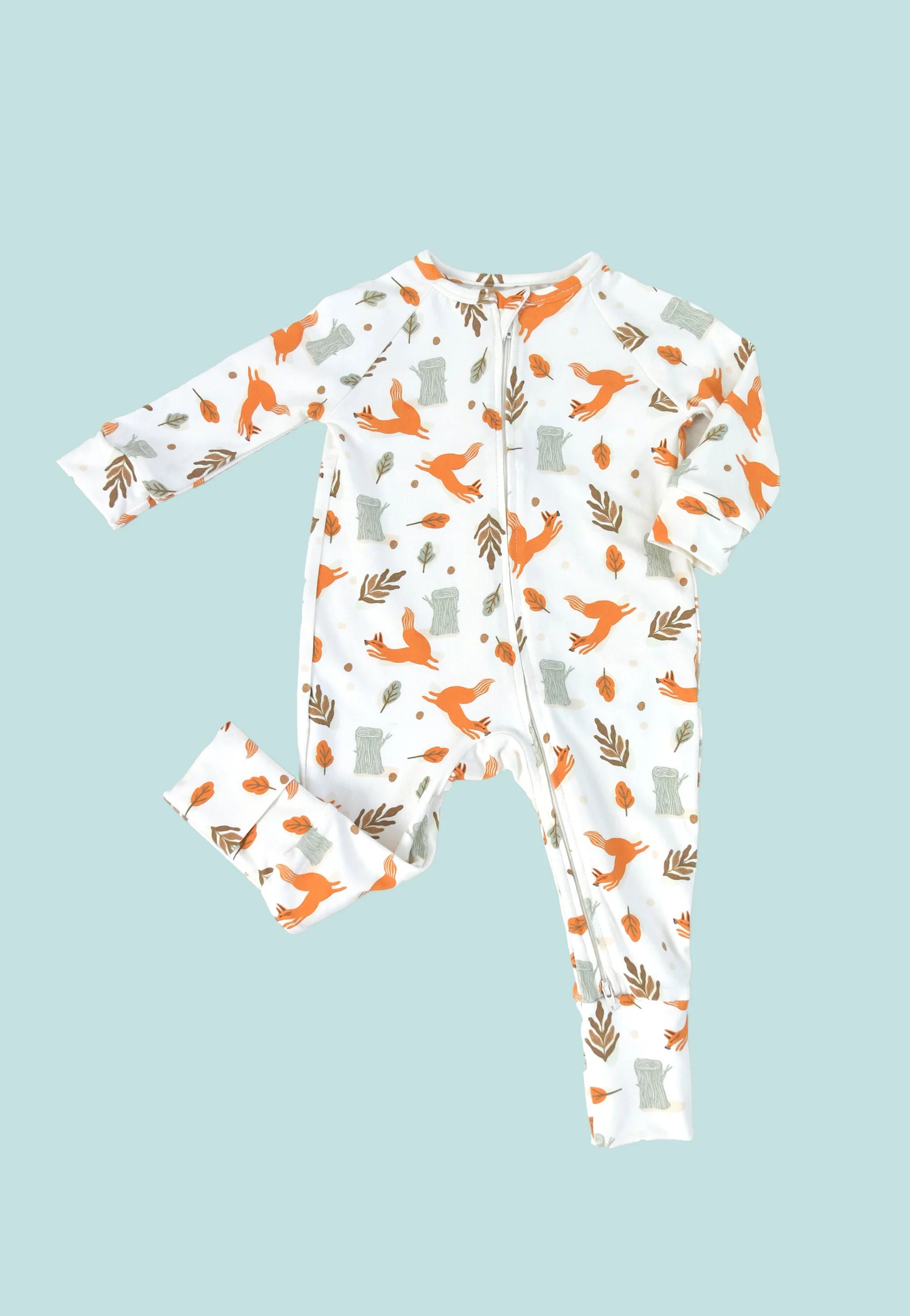 Bamboo Zip Up Romper - Foxes - Blue Balloon