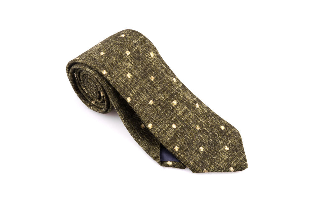 Green polka dot pure wool tie