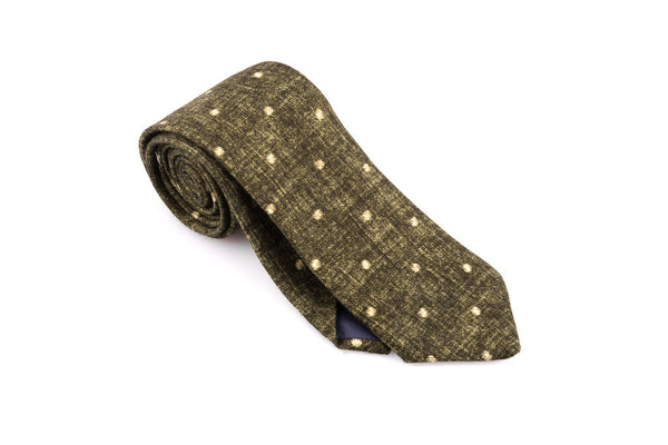 Green polka dot pure wool tie