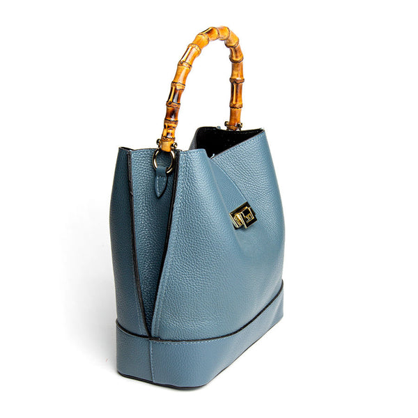 SOHO IT - secchiello in pelle avio con manici in bamboo