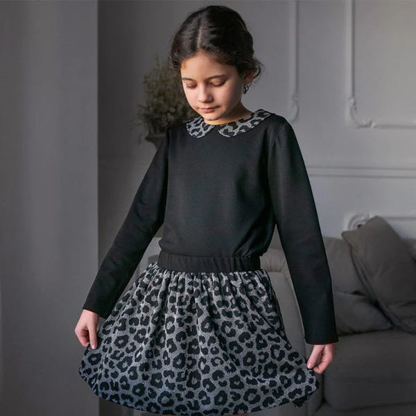 MAGLIA NERA COLLETTO ANIMALIER