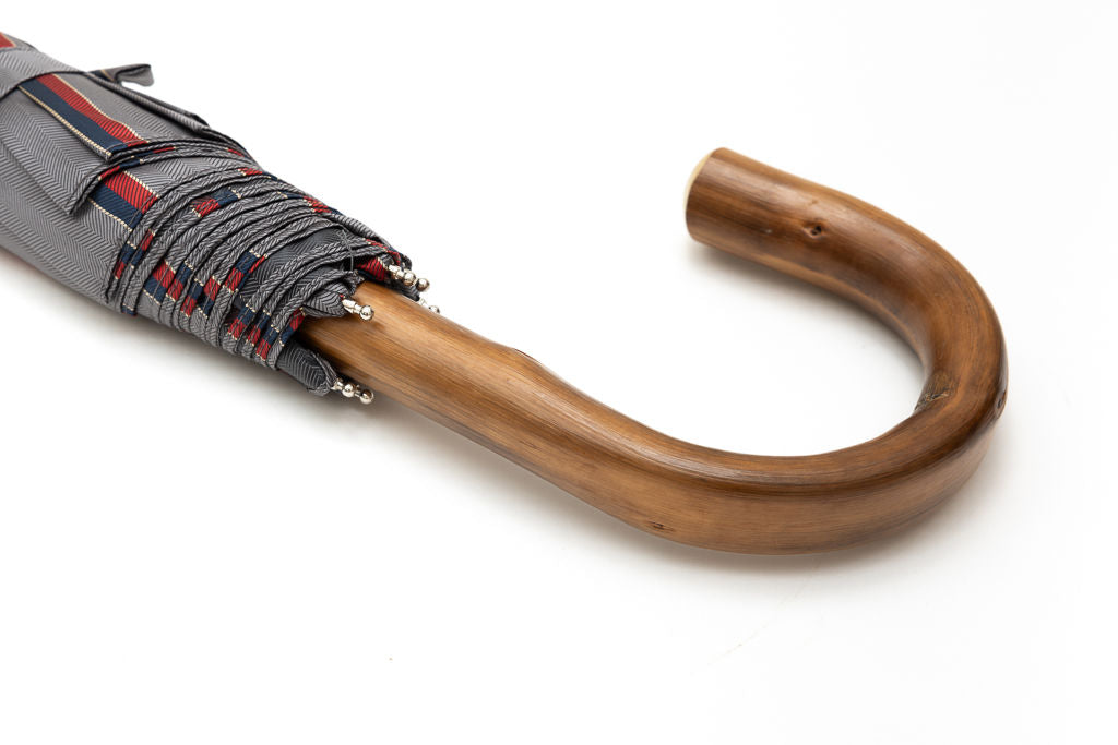 Mario Talarico grey striped folding umbrella with chestnut handle