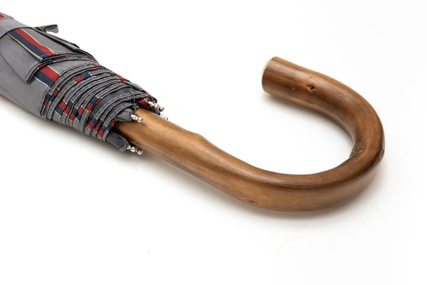 Mario Talarico grey striped folding umbrella with chestnut handle