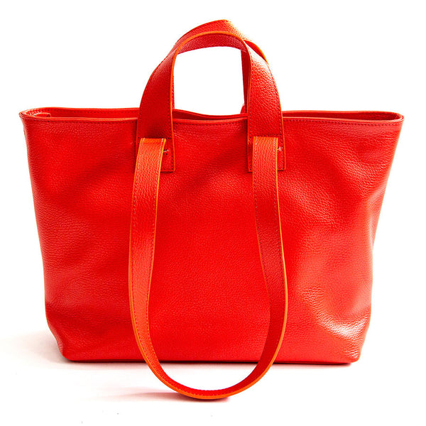 CORA - shopping doppio manico in pelle corallo