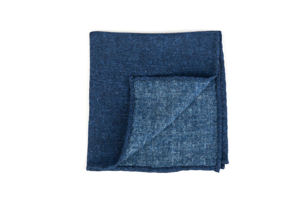 Plain blue pure wool pocket square