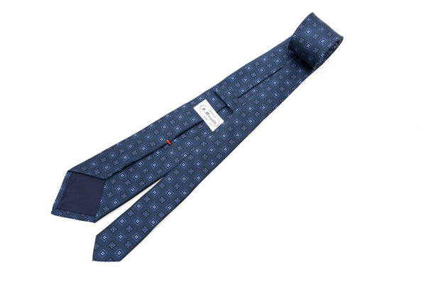 Blue tie with light blue geometric pattern pure silk
