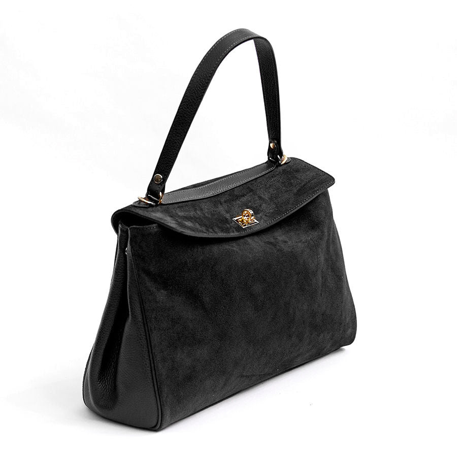 MARGIE BIG - Maxi messenger bag in black leather and suede