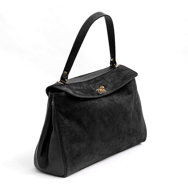 MARGIE BIG - Maxi messenger bag in black leather and suede