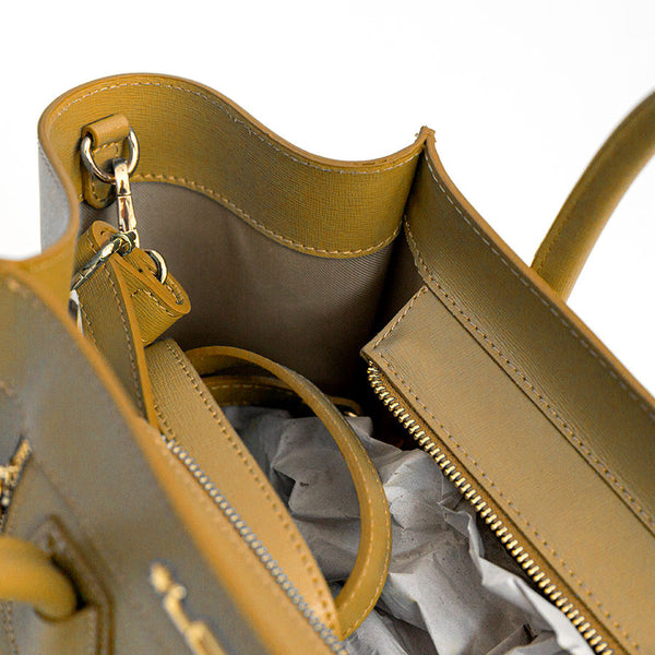 ALIA AM - Mustard Saffiano Leather Trapeze Bag